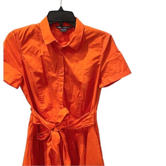 Armani Exchange Spicy Orange Button Front Shirt Dress Tie Bow 6 (runs small) - Picture 3 of 7